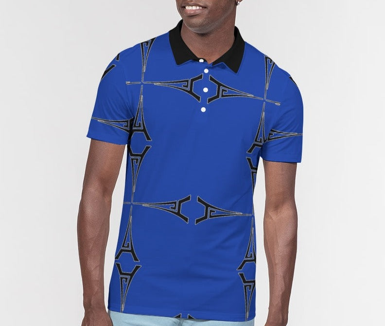 Hype Jeans Eiffel Tower Blues Men's All-Over Print Slim Fit Short Sleeve Polo