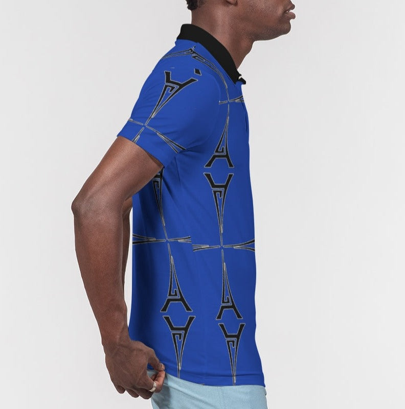 Hype Jeans Eiffel Tower Blues Men's All-Over Print Slim Fit Short Sleeve Polo