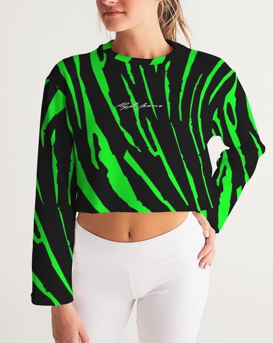 Hype Jeans Company NEON GREEN AND BLACK  slashs Women's Cropped Sweatshirt