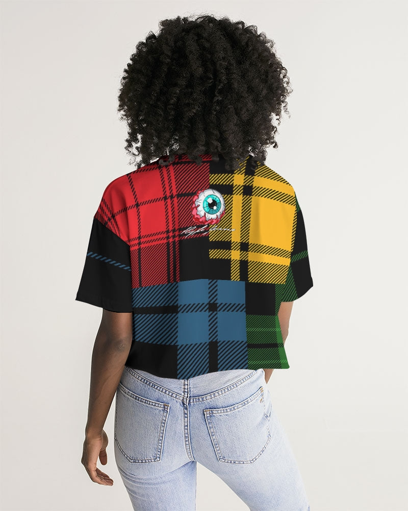 Hype Jeans 5 way plaid Women's Lounge Cropped Tee