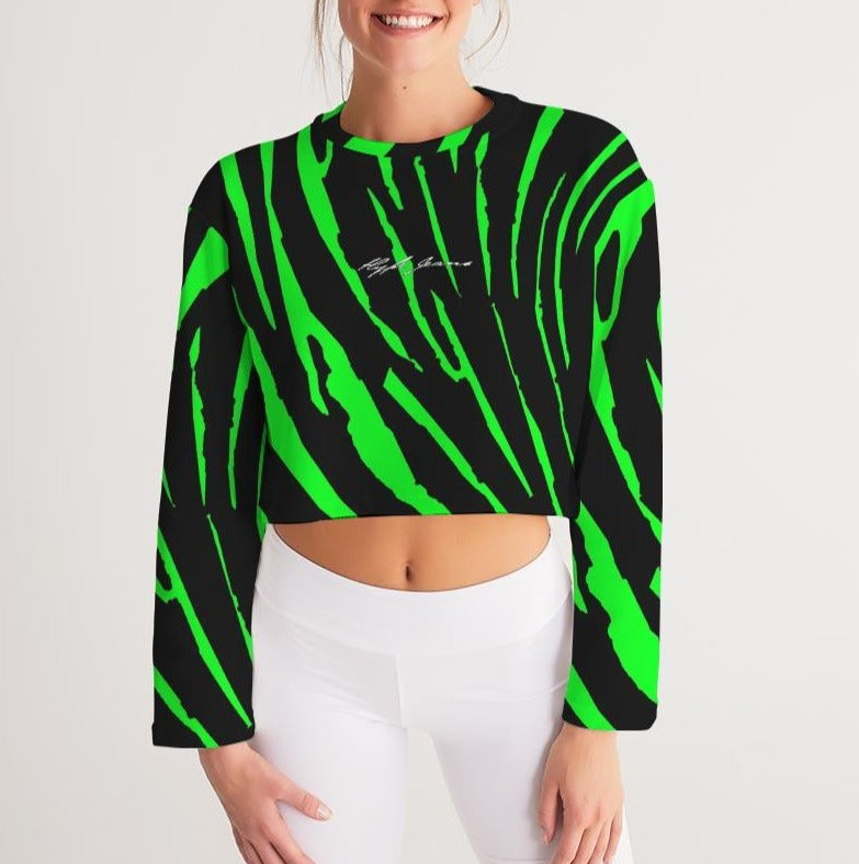 Hype Jeans Company Neon Green and Black Slashs Women s Cropped Sweatshirt Hype Jeans Company Neon Green and Black Slashs Women s Cropped Sweatshirt